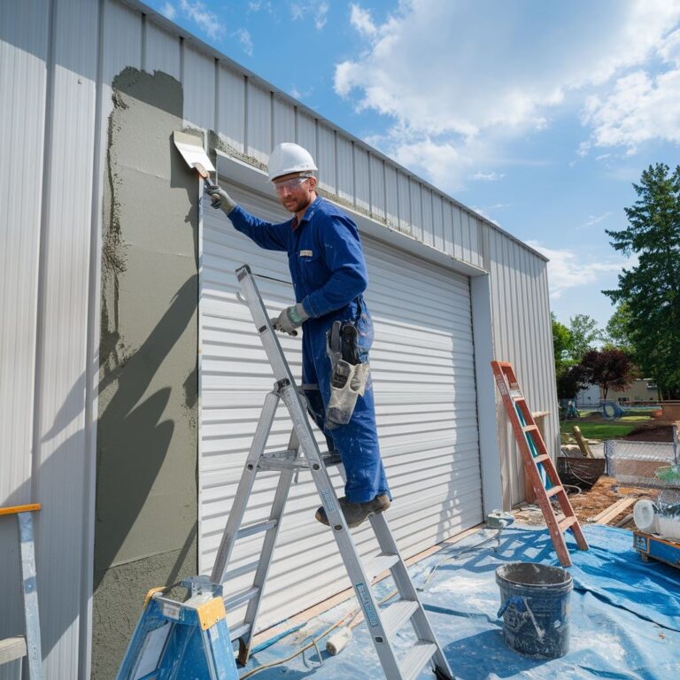 construction work on metal garage
