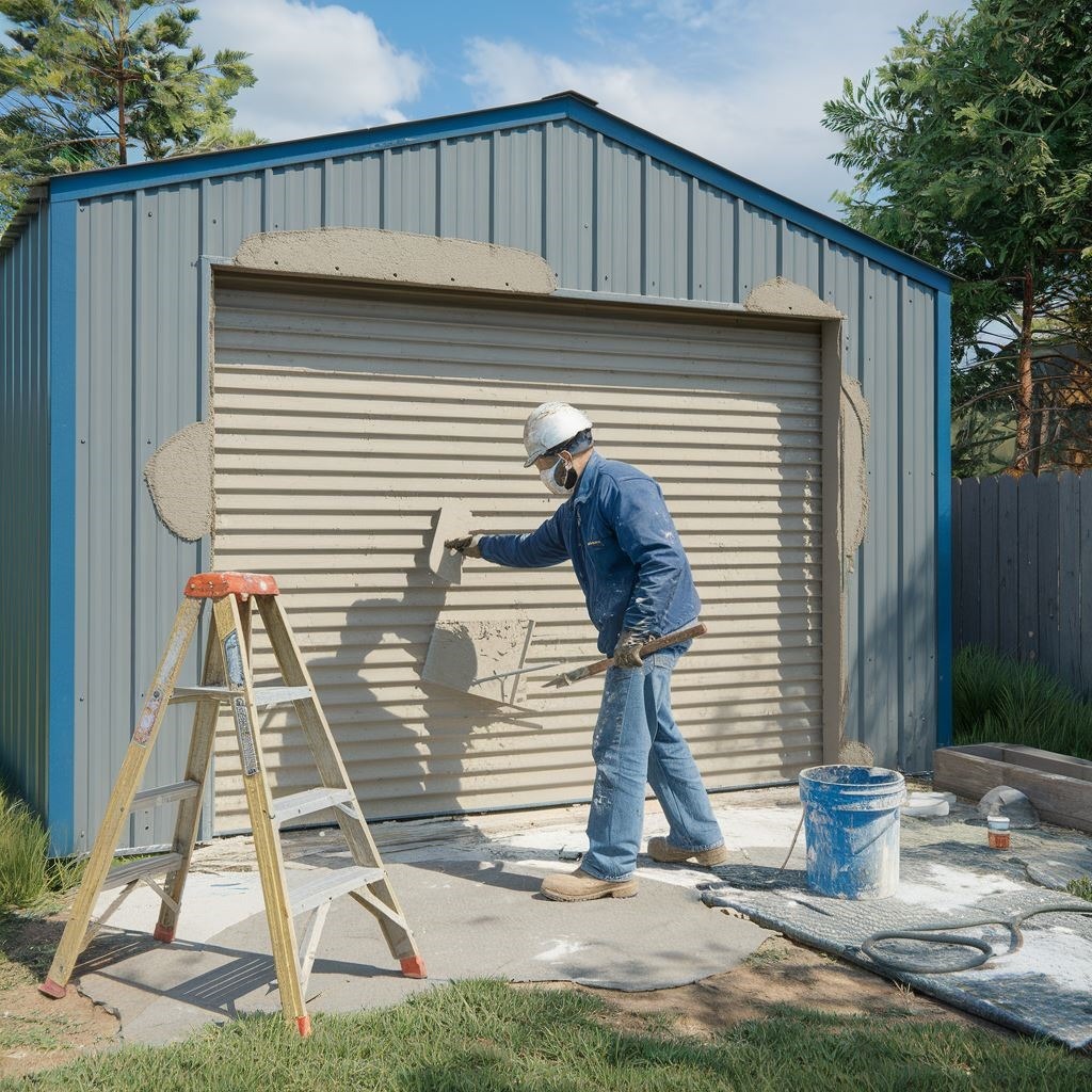 plastering metal garage wall